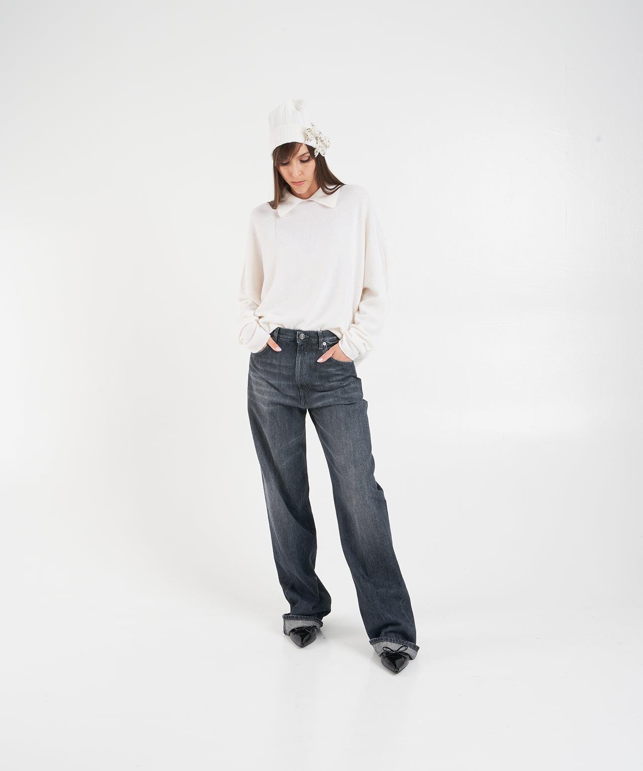 Knit Sweater with Polo Collar Product Image