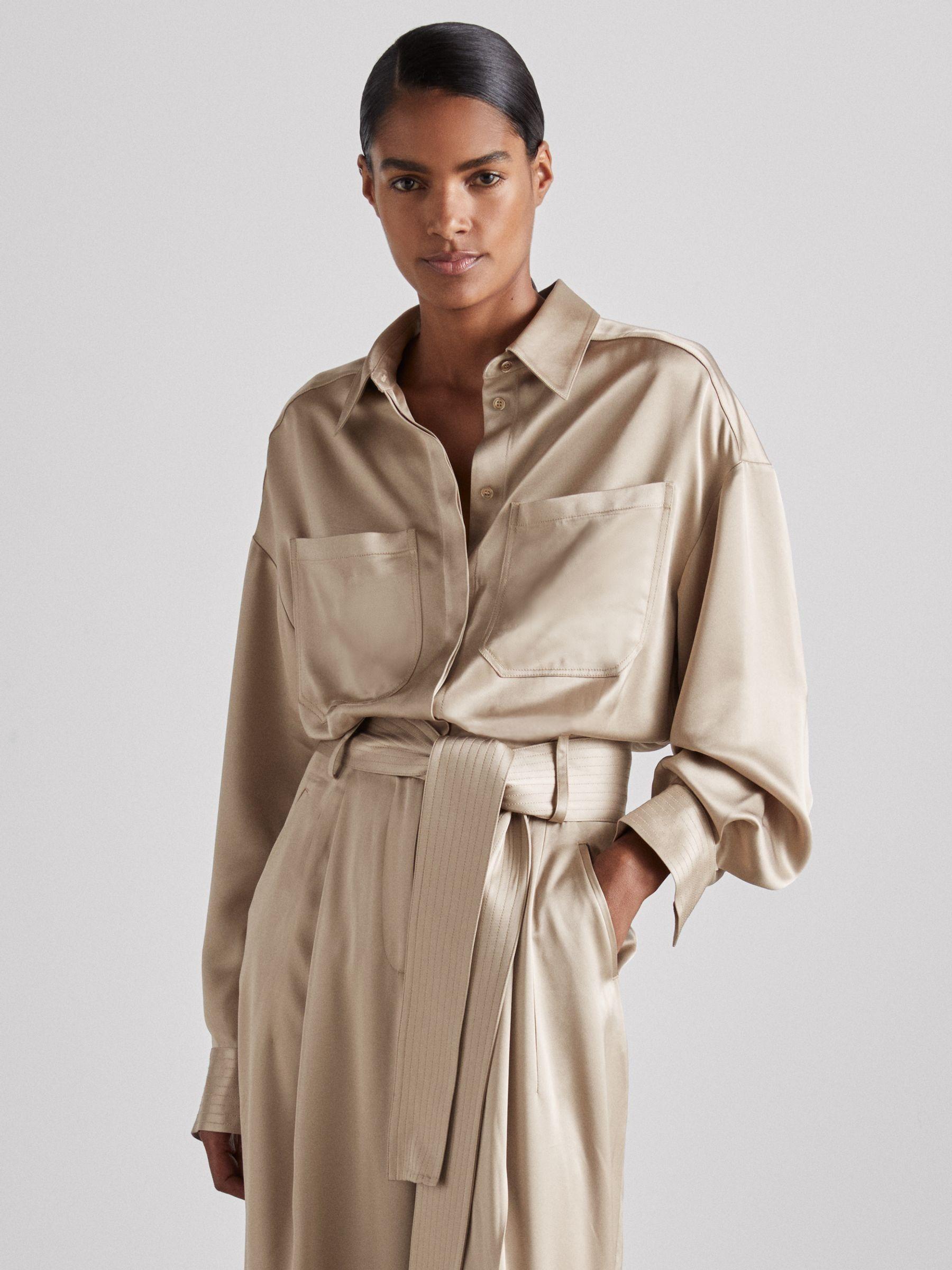 Atelier Belted Satin Jumpsuit in Champagne Product Image