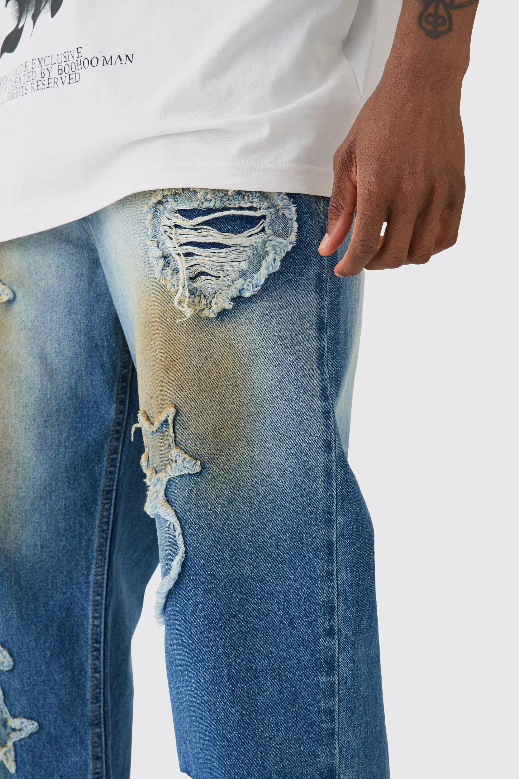 Tall Applique Relaxed Fit Jeans | boohooMAN USA Product Image