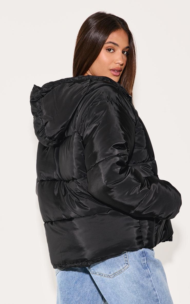 Black Quilted Hooded Puffer Coat Product Image