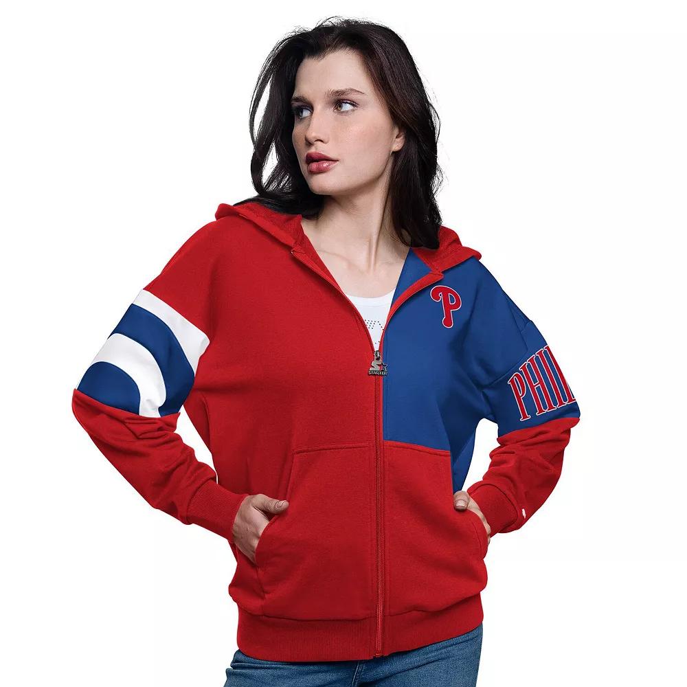 Women's Starter Red/Royal Philadelphia Phillies Curve Ball Full Zip Hoodie Sweatshirt,  Product Image