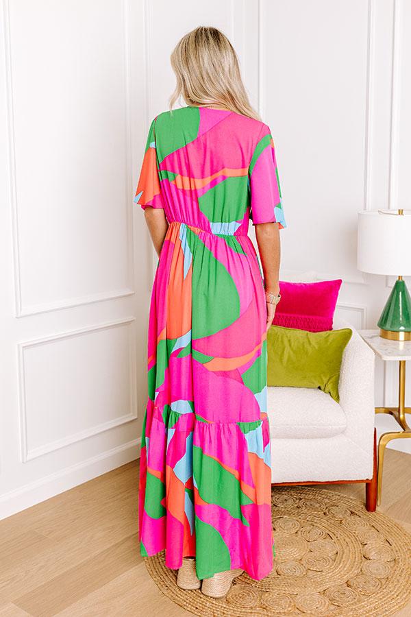 Sailboat Soiree Color Block Maxi in Hot Pink Product Image