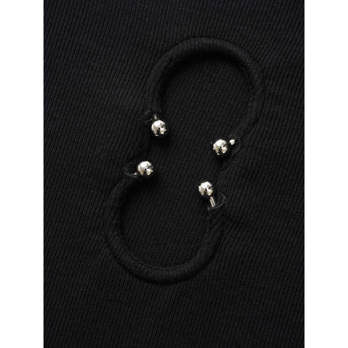 Plus Size Metal Detail Keyhole Split Hem Dress Black Women Elegant Texture Boat Neck Long Sleeve Curvy BloomChic 22-24/3X Product Image