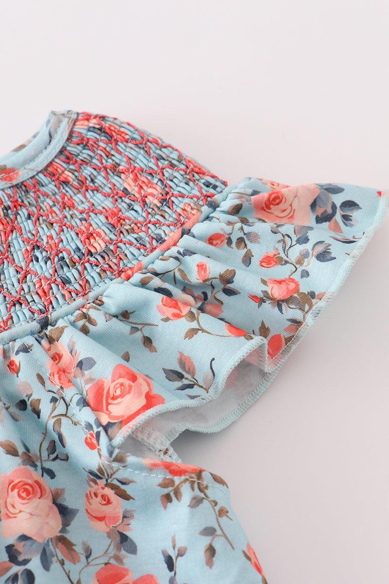 Blue floral smocked dress Product Image