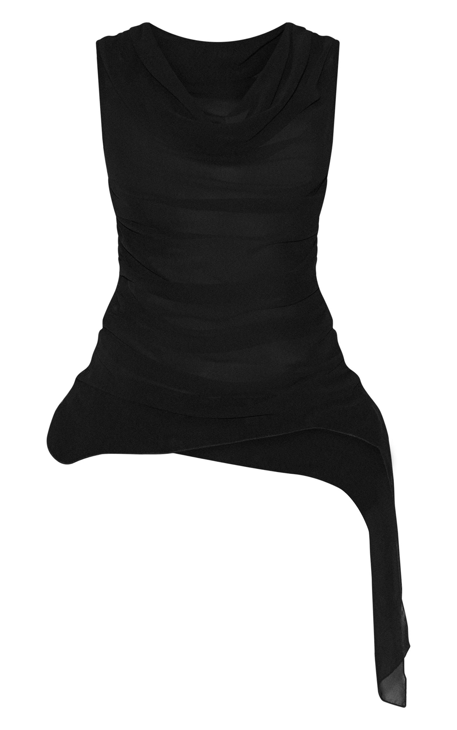 Black Chiffon Sleeveless Drape Long Top Product Image