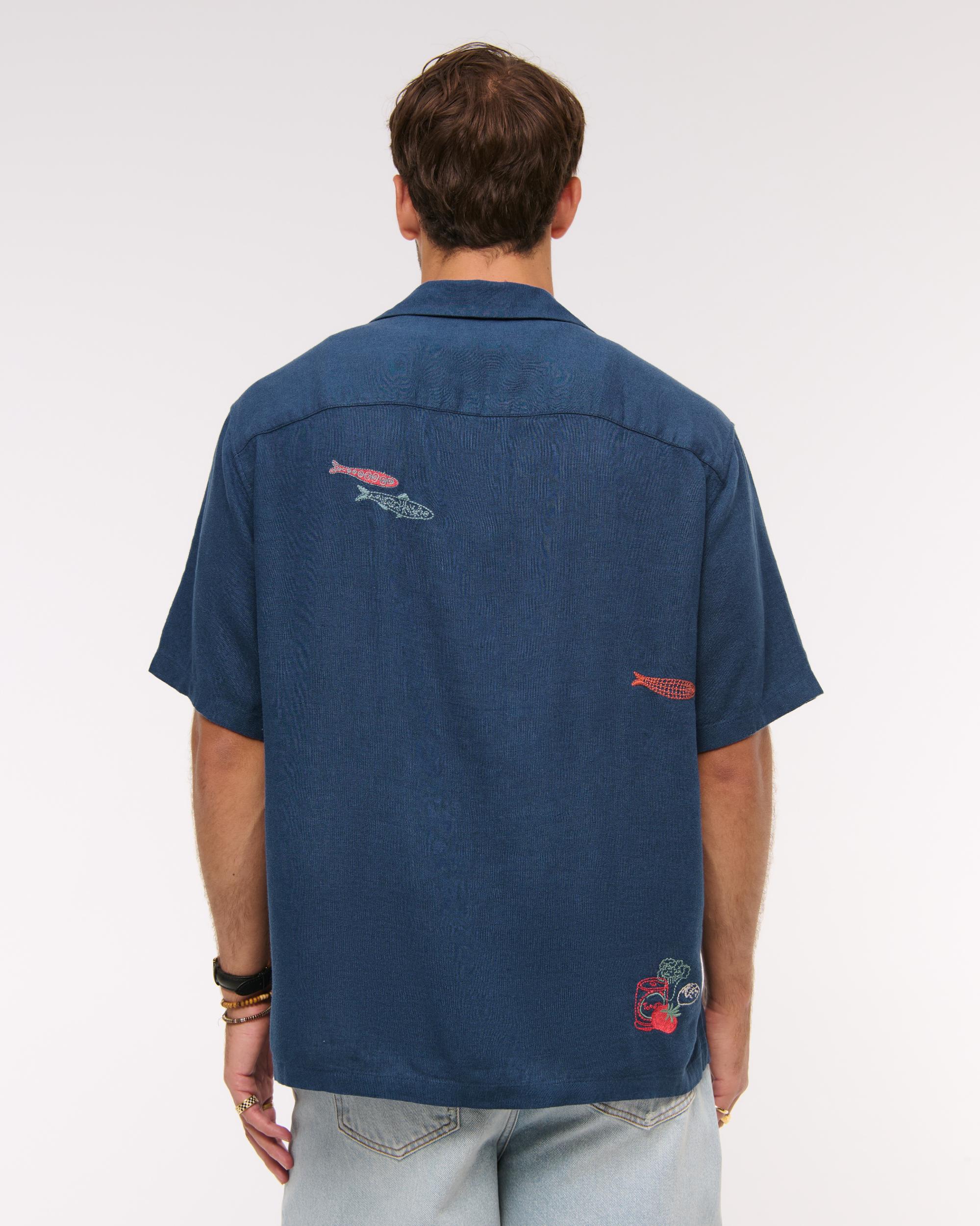 Camp Collar Cropped Summer Linen-Blend Shirt Product Image