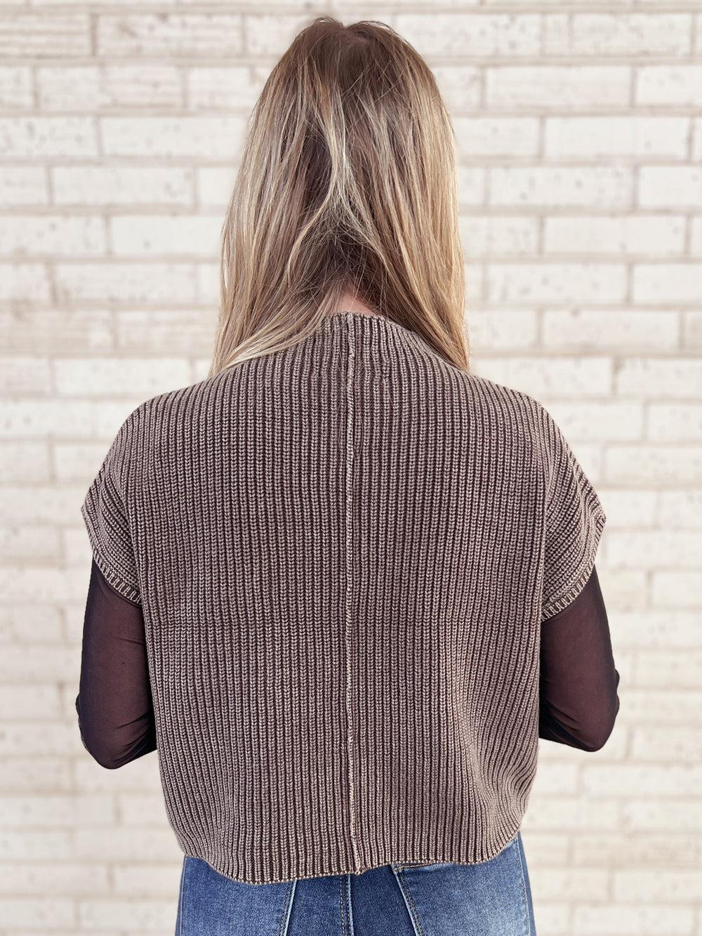 Washed Mock Neck Cropped Sweater Vest Top - Multiple Colors Available Product Image