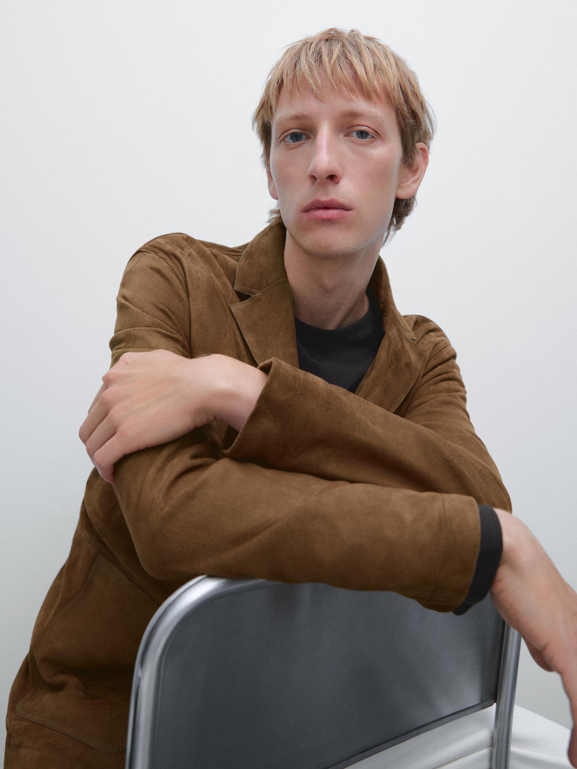 Suede leather blazer with topstitching Product Image