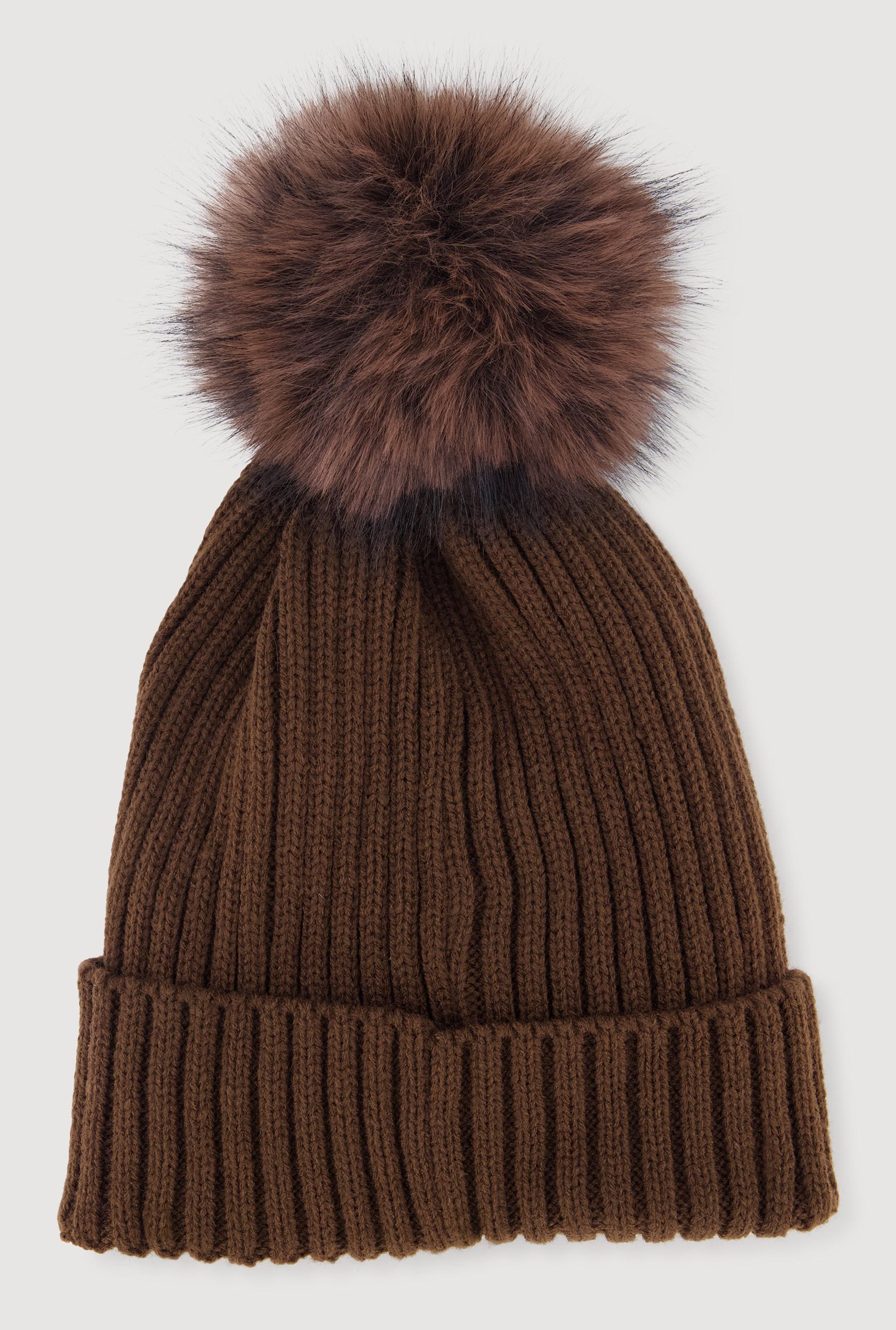 Trendy Faux Fur Pom Pom Detail Ribbed Knit Beanie Female Product Image