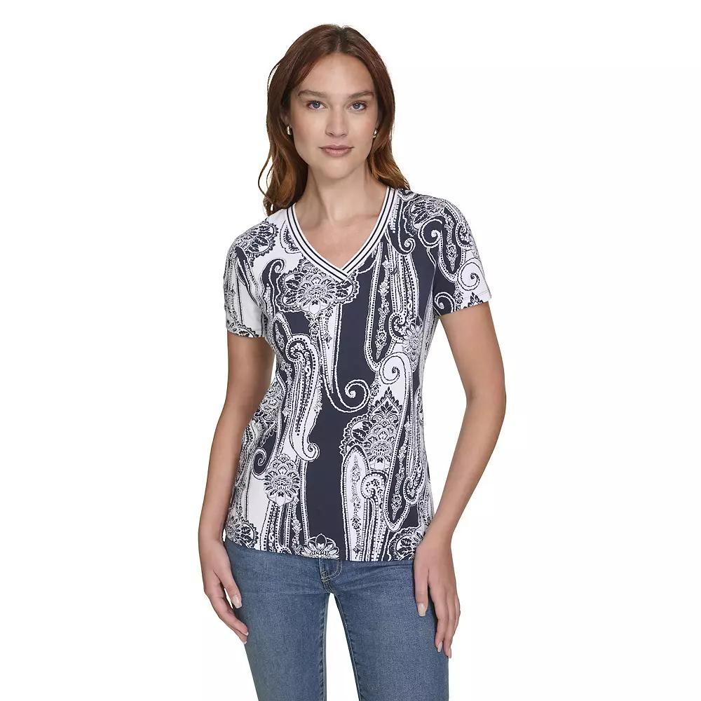 Women's Nautica Short Sleeve V-Neck Top, Size: Medium, Blue Paisley Product Image