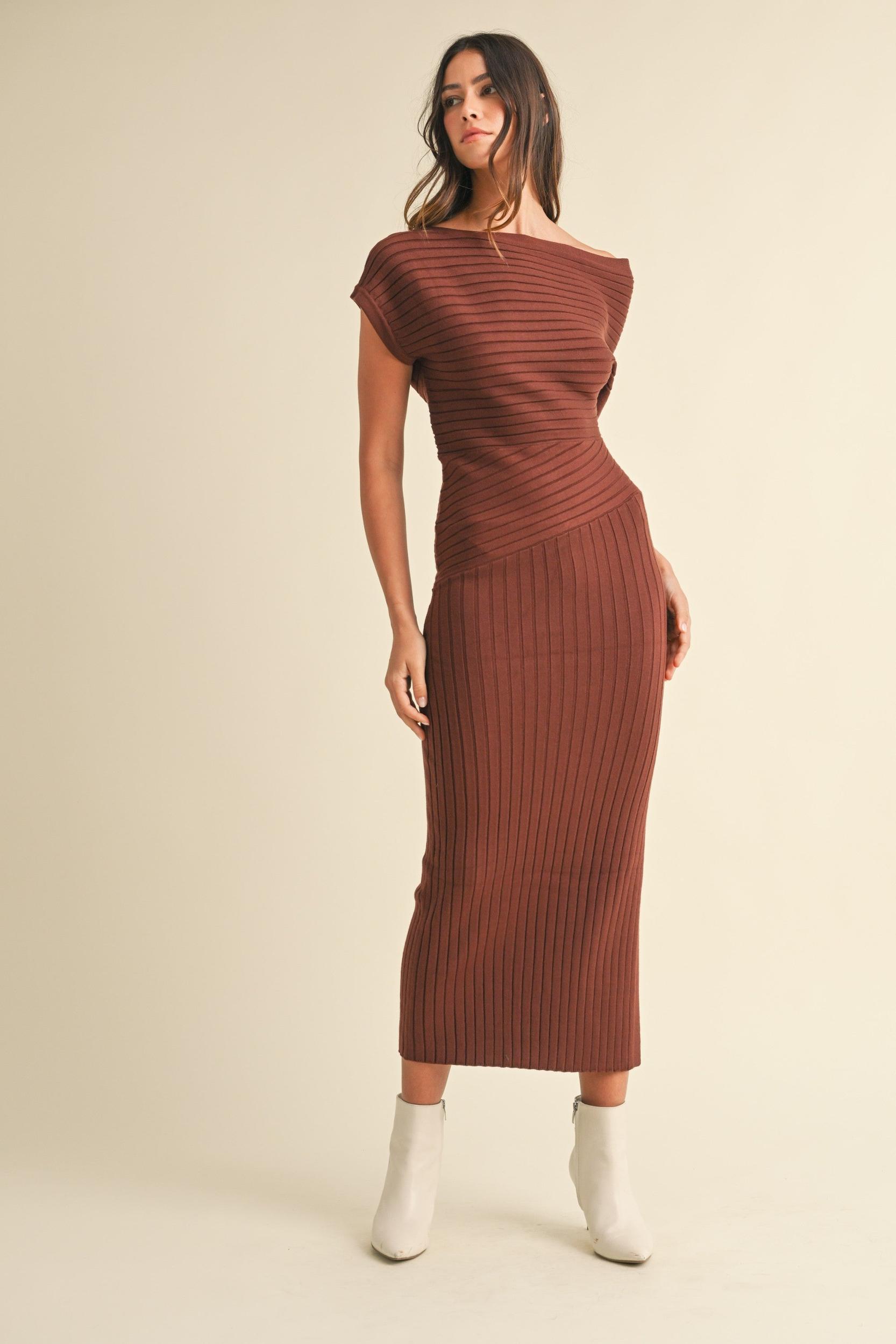 One Shoulder Ribbed Knit Midi Dress Product Image