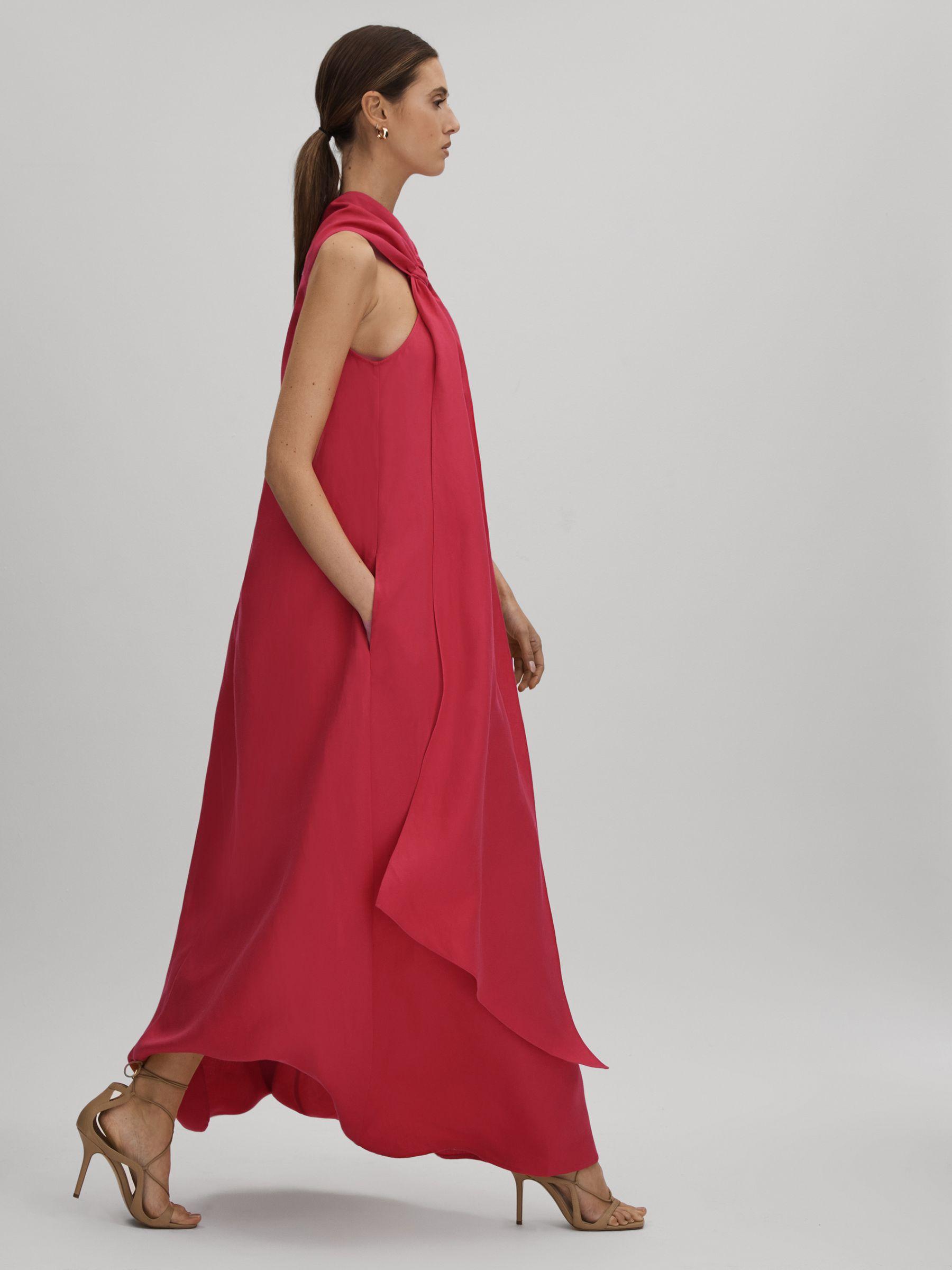 Linen Blend Drape Maxi Dress in Coral Product Image