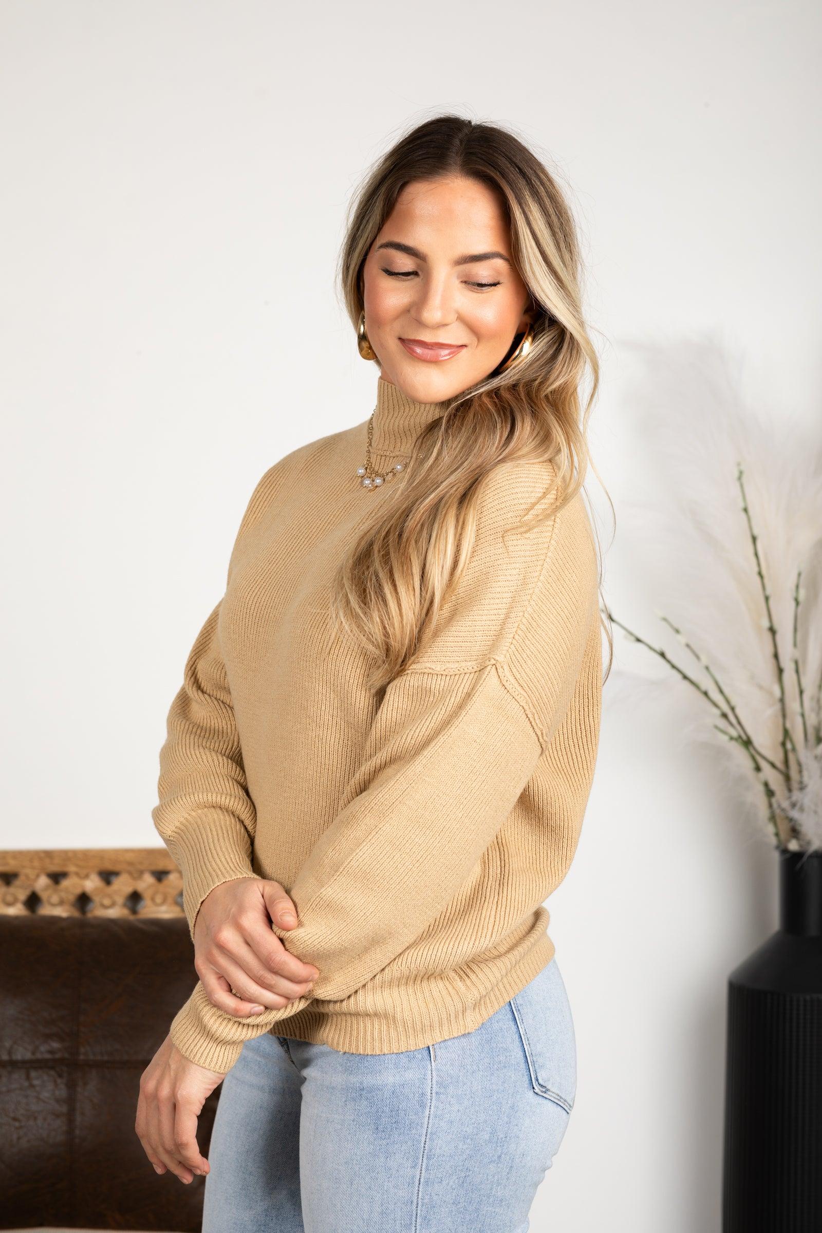 Mock Neck Ribbed Sweater Top Product Image