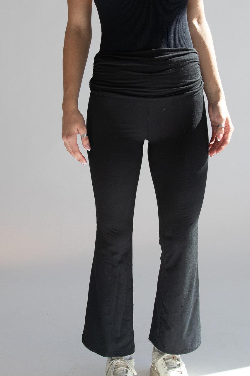 Fold Over Ruched Waistband Flare Leggings Product Image