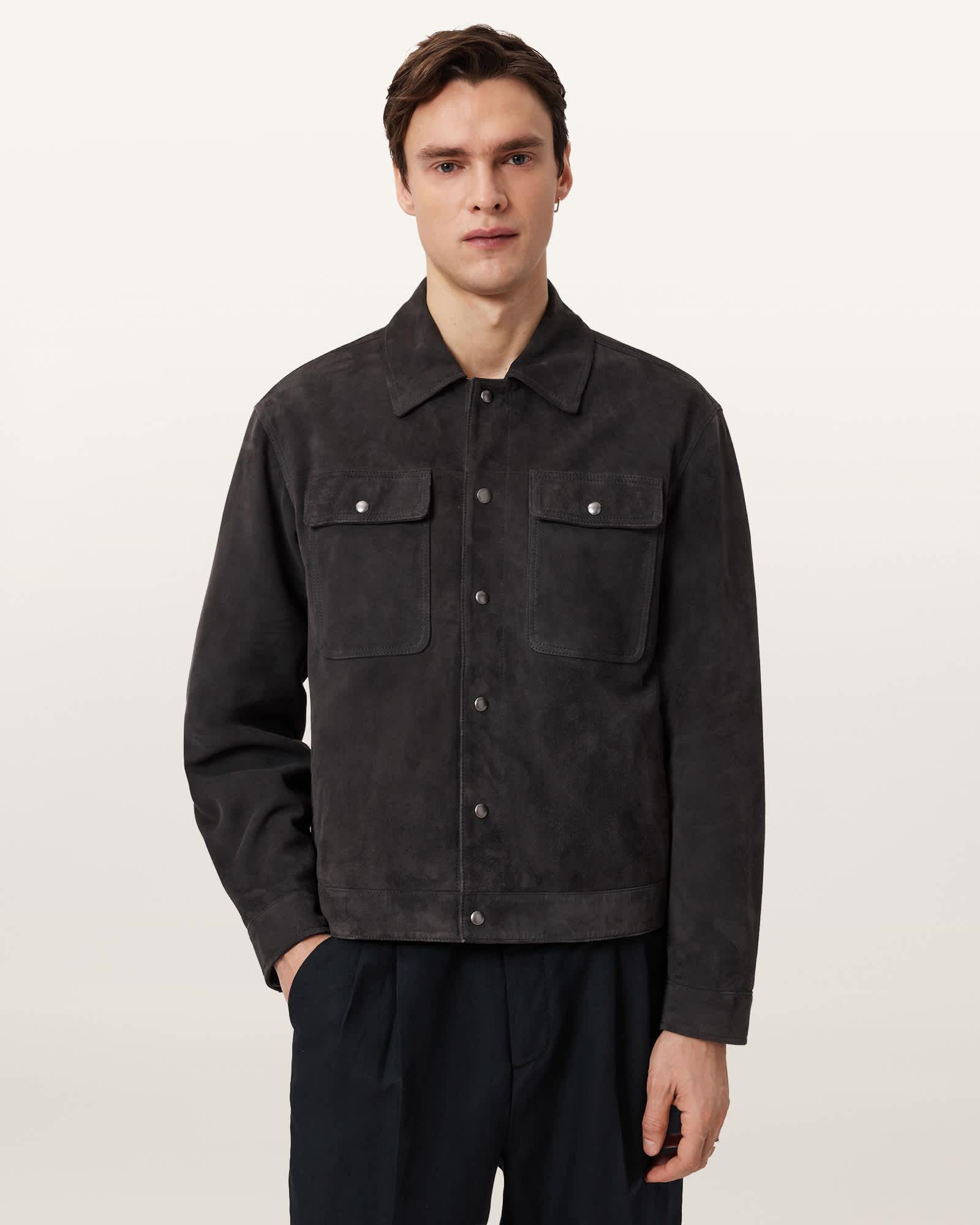 Shelton Leather Jacket Washed Black | ALLSAINTS US Product Image