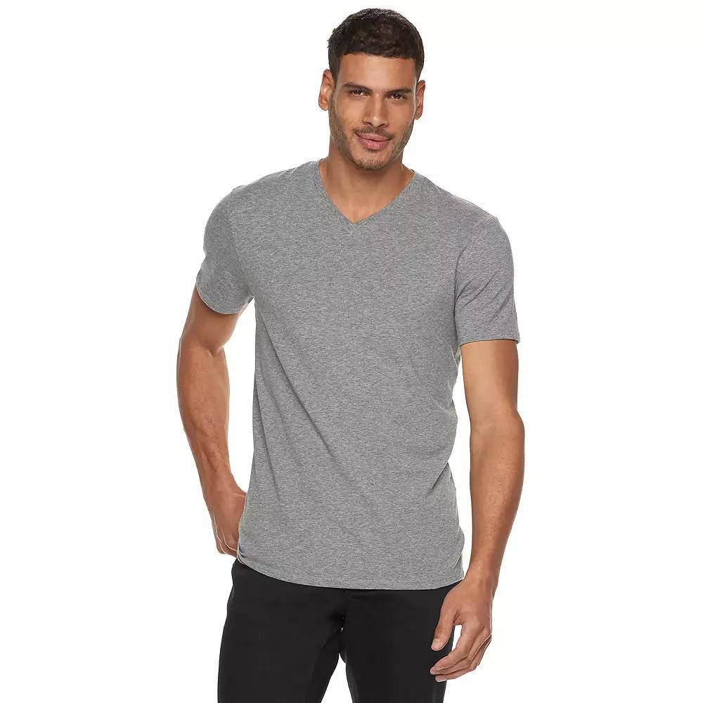 Men's Apt. 9® Premier Flex Short Sleeve V-Neck Tee, Size: XXL, Light Gray Grey Product Image