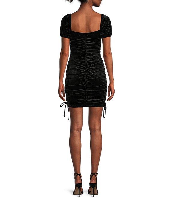 Jump Short Sleeve Square Neck Glitter Velvet Ruched Dress Product Image