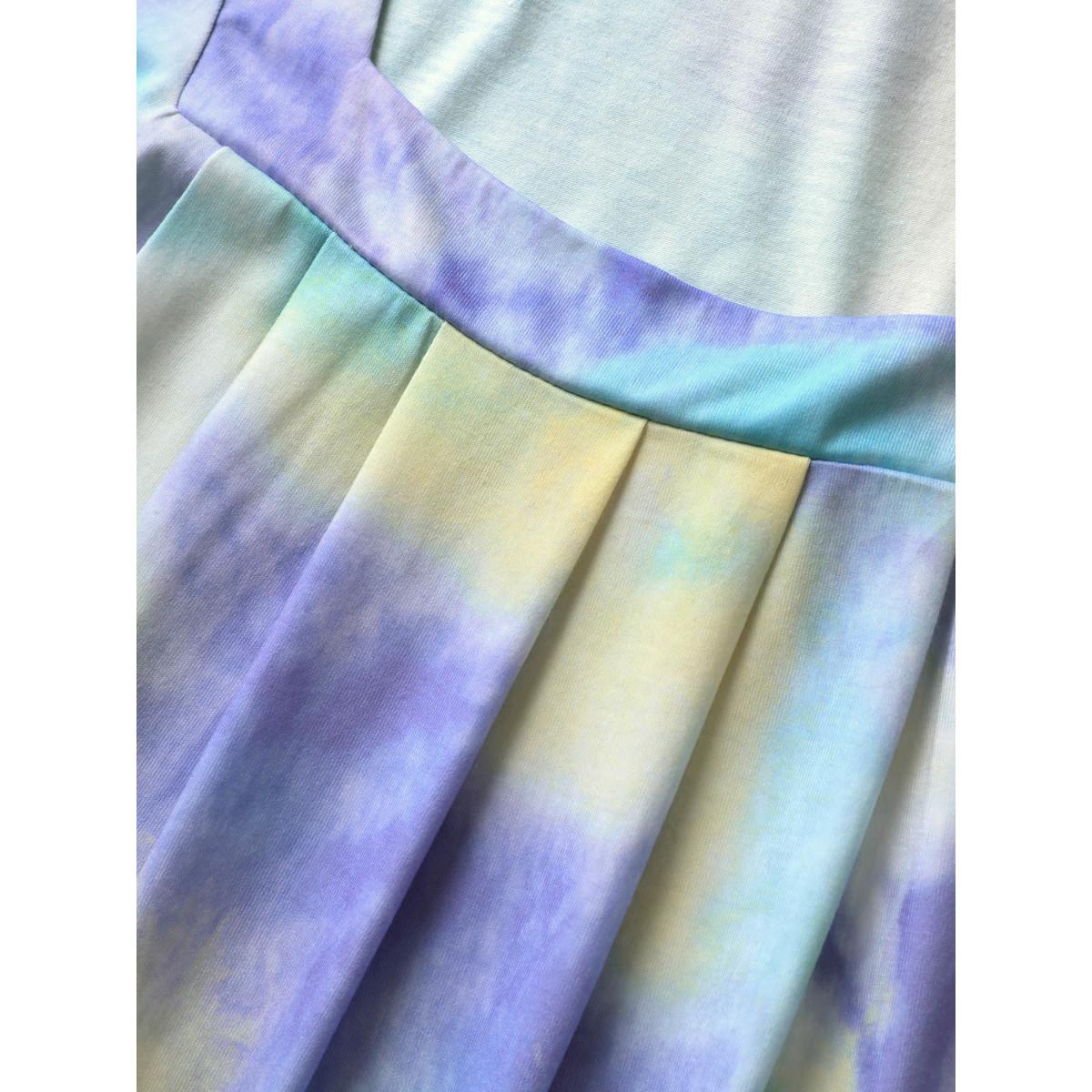 Plus Size Tie Dye U Neck Pleated Tank Top Women Multicolor Casual Contrast U-neck Everyday Tank Tops Camis BloomChic 22-24/3X Product Image