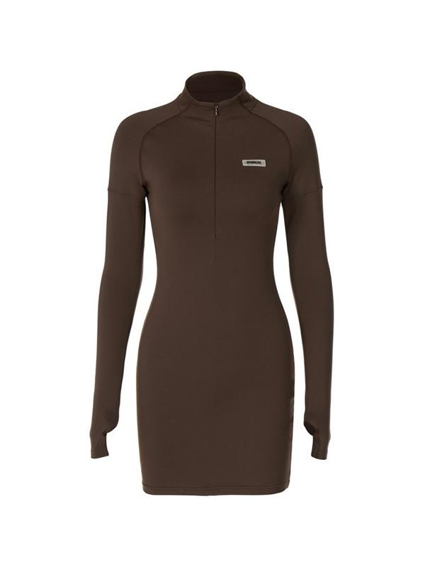 Solid Mock Neck Long Sleeve Zip Up Mini Dress Product Image