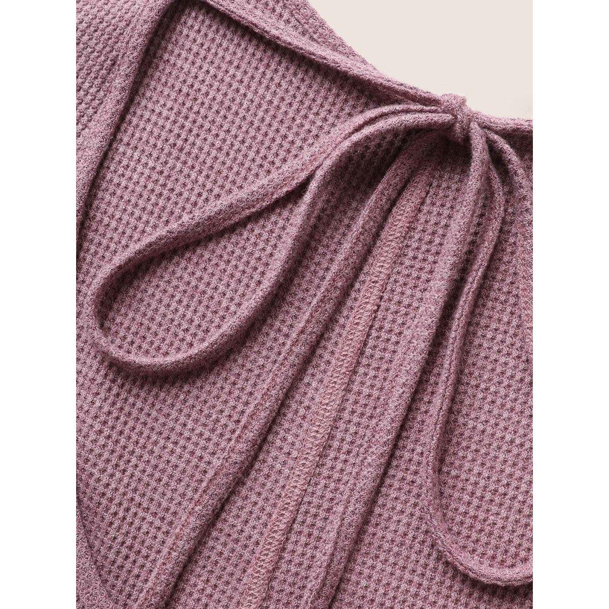 Plus Size Mauve Waffle Knit Tie Knot Wide Leg Jumpsuit Women Casual Sleeveless Heart neckline Everyday Loose Jumpsuits BloomChic 28/5X Product Image