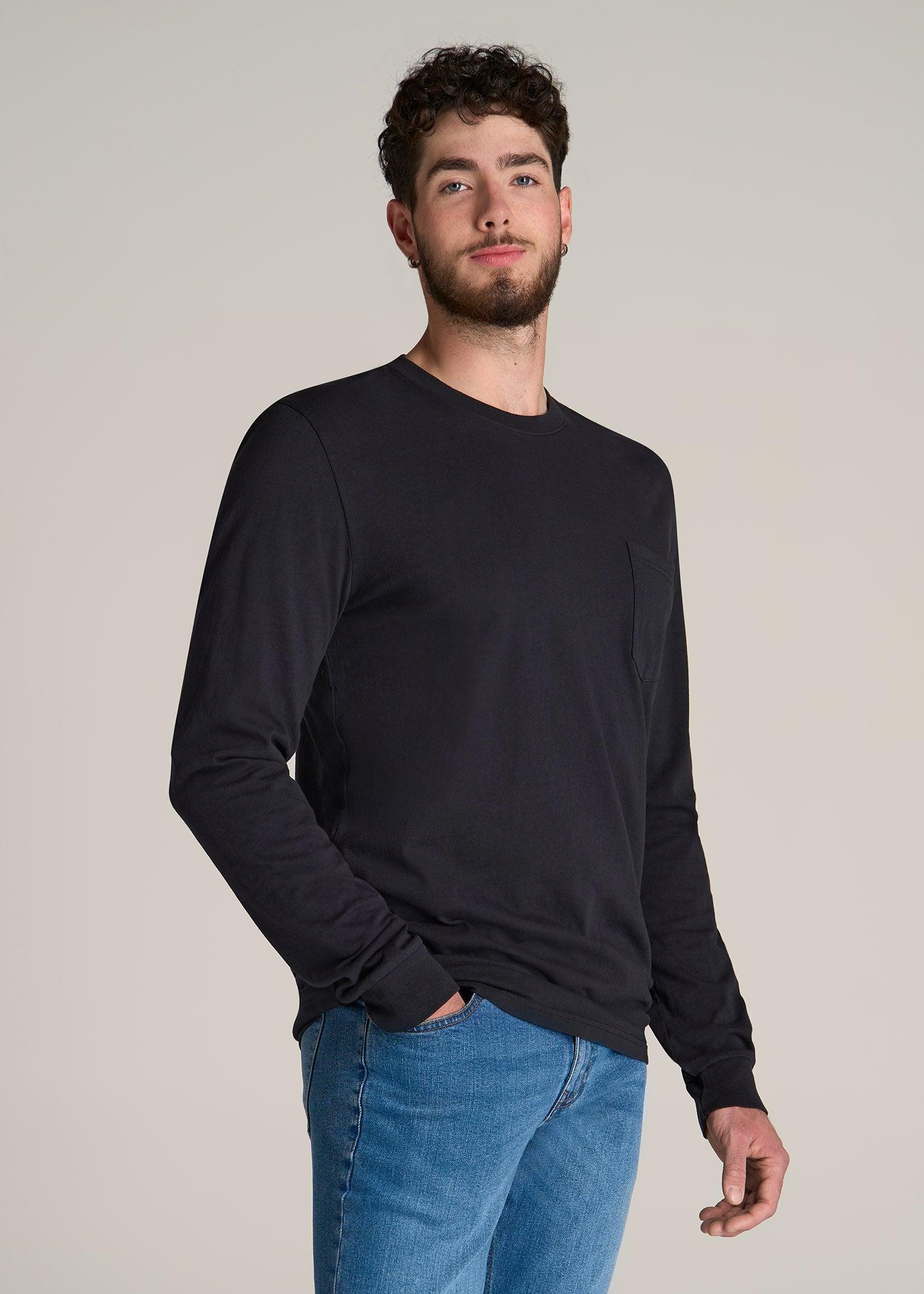 Garment Dyed Long Sleeve Pocket Tee for Tall Men in Black Male Product Image