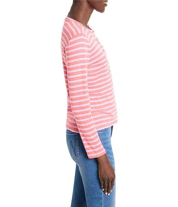 NIC + ZOE Knit Striped Print Crew Neck Long Sleeve Cardigan Product Image