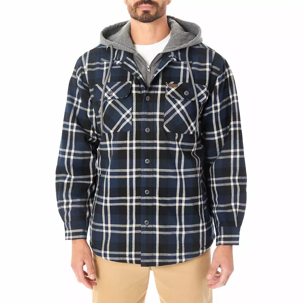Big & Tall Smith's Workwear Faux Sherpa Lined Hooded Inset Flannel Shirt Jacket, Men's, Size: 3XB, Navy Black Product Image