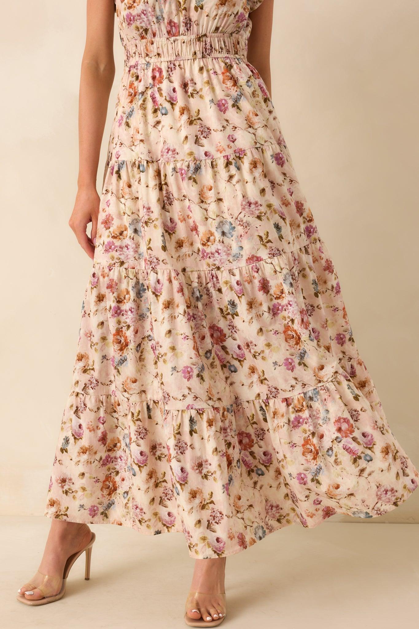 It's All Her Own Light Pink Multi Floral Print Cotton Maxi Dress Product Image