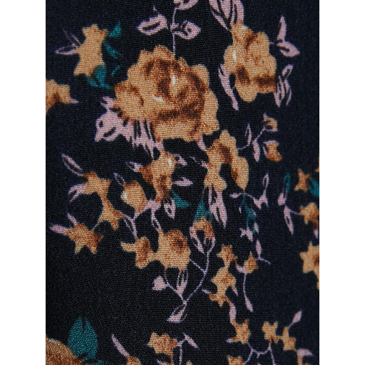 Plus Size Indigo Floral Wrap Lantern Sleeve High Low Hem Blouse Without Hat Women Elegant Long Sleeve V-neck Dailywear Blouses BloomChic 26/4X Product Image