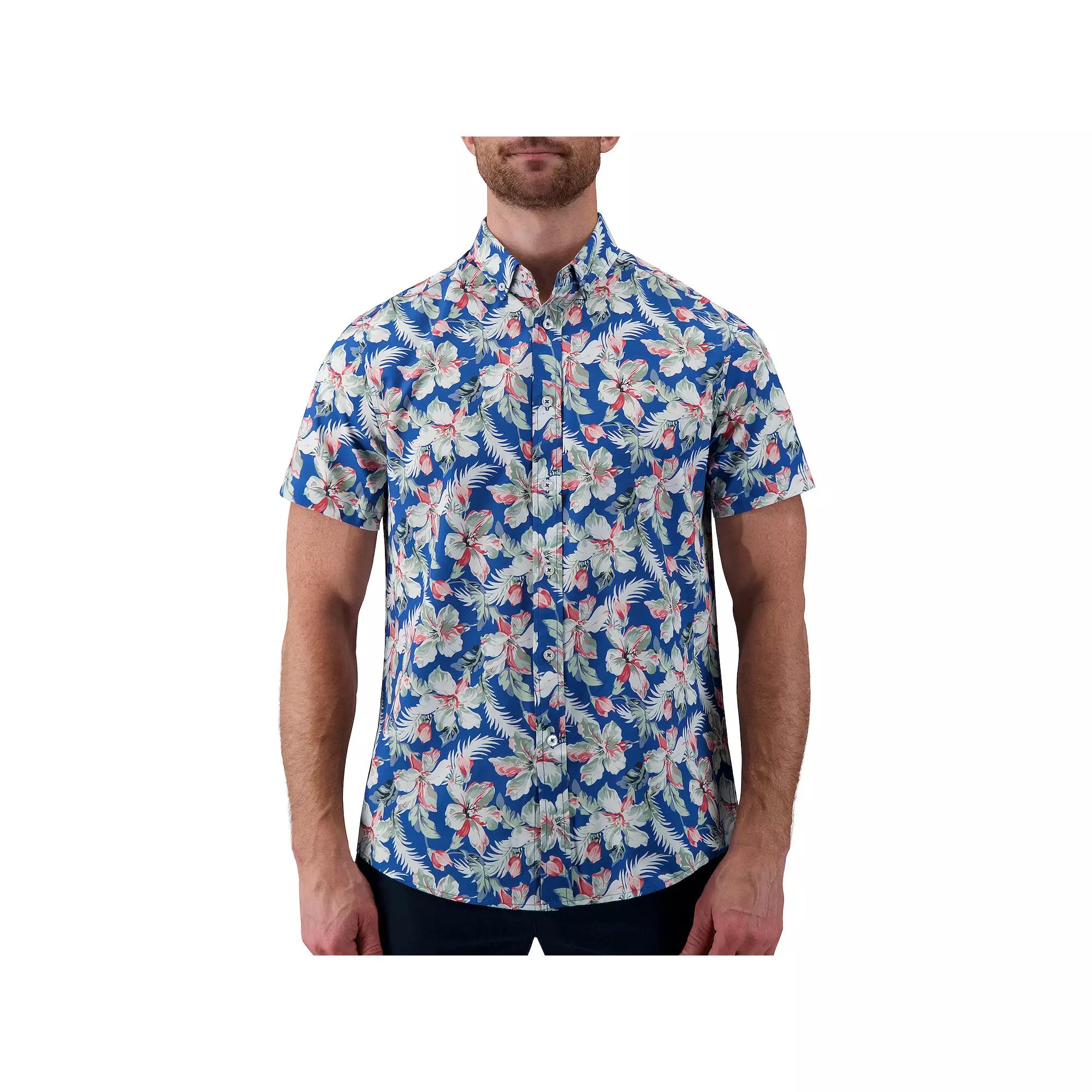 Men's Report Collection Short Sleeve Stretch Tropical Print Woven Button-Down Shirt,  Product Image