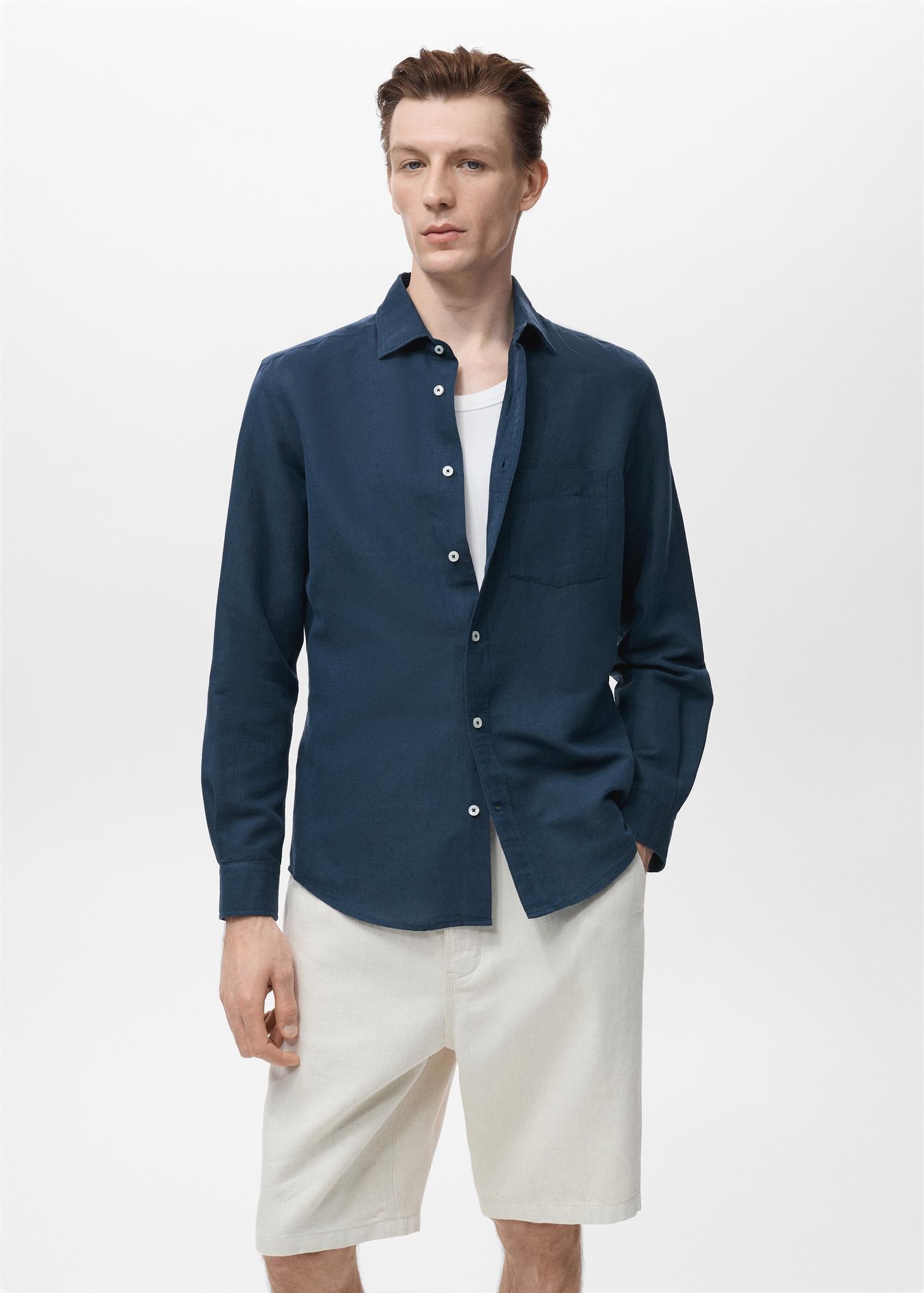 Pocket linen shirt - Men | MANGO USA Product Image