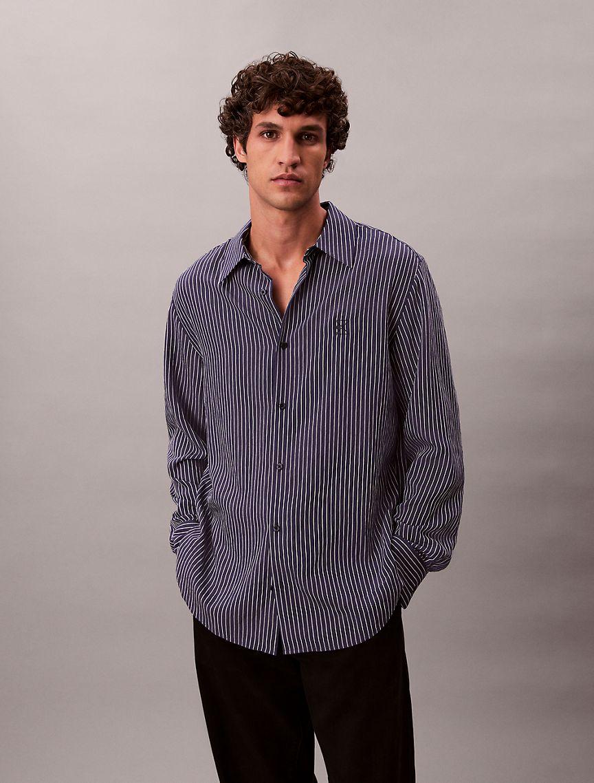 Stripe Viscose Blend Relaxed Button-Down Shirt Product Image