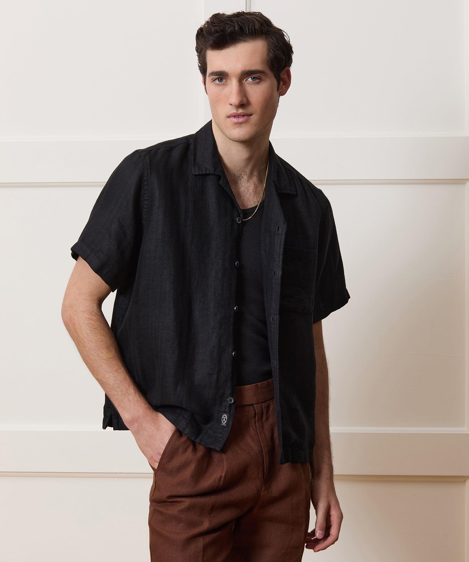 Textured Cropped Sea Soft Irish Linen Camp Collar Shirt Product Image