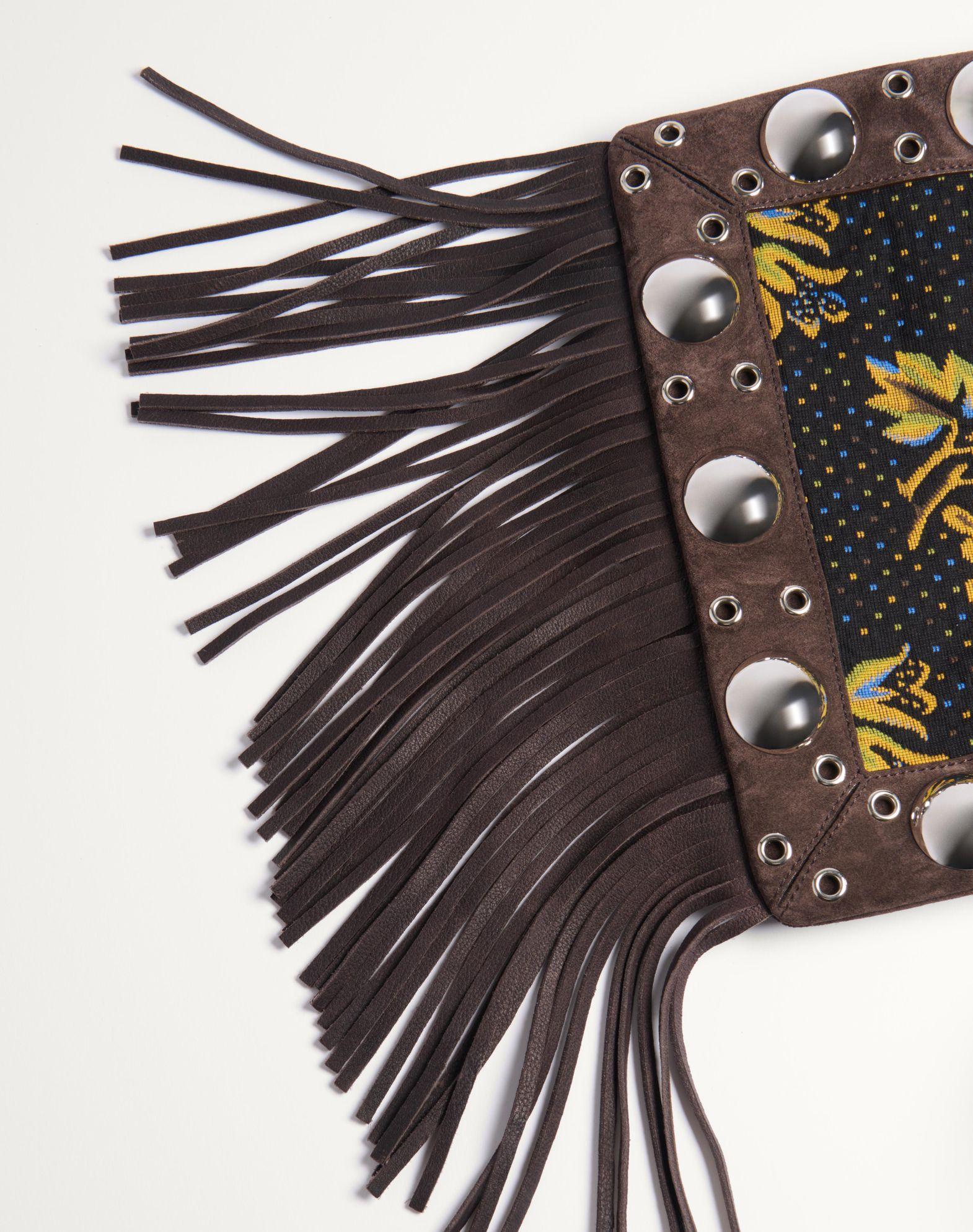 Valentino Garavani Nellcôte Shoulder Bag In Jacquard Fabric With Fringes Product Image