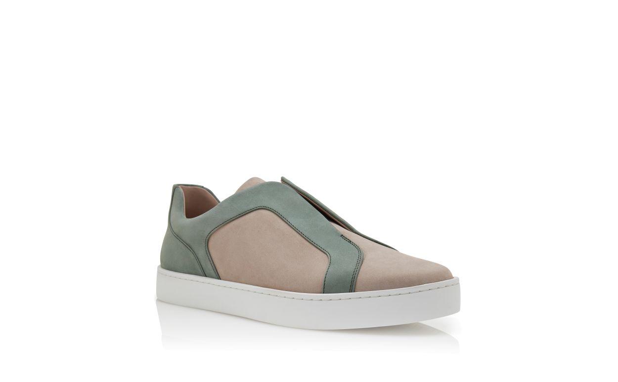 AGILIO Grey and Green Calf Leather Low Cut Sneakers Product Image