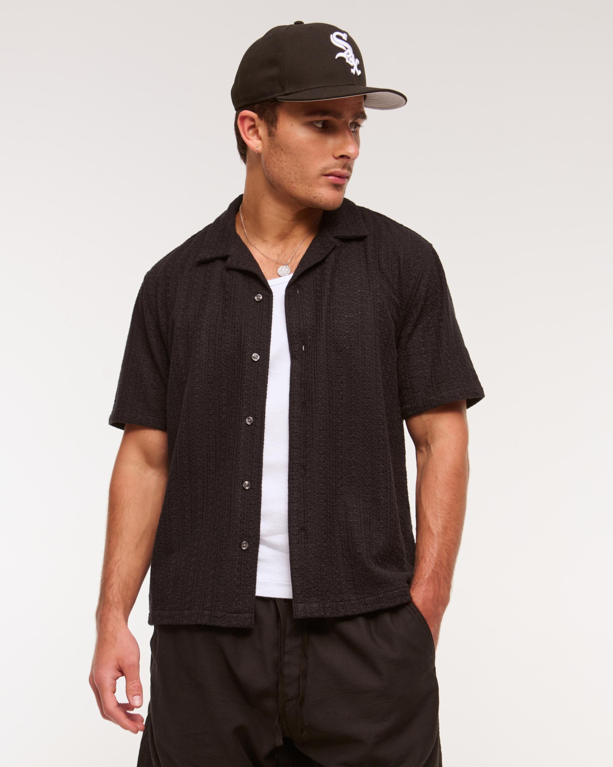 Camp Collar Cropped Lace Shirt Product Image