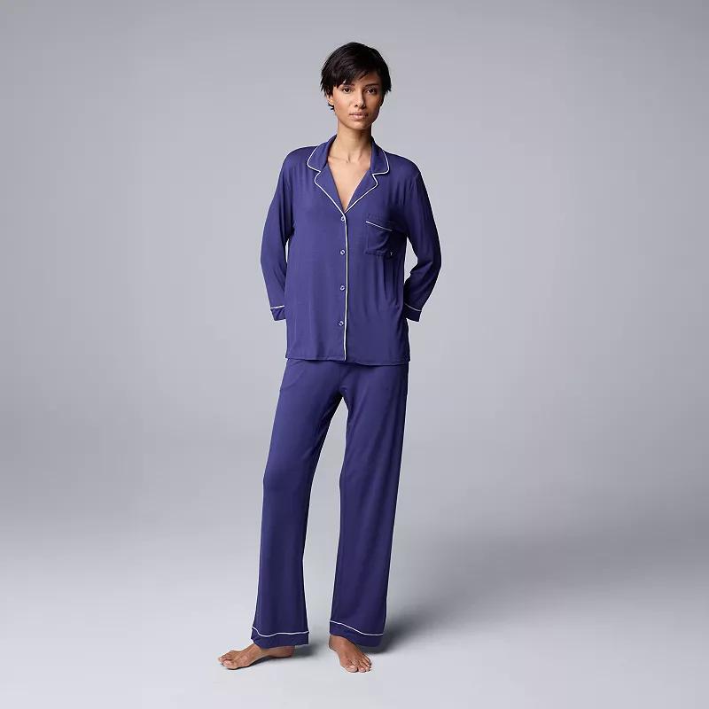 Women's Simply Vera Vera Wang Basic Luxury ¾ Sleeve Pajama Shirt & Pants Sleep Set,  Product Image