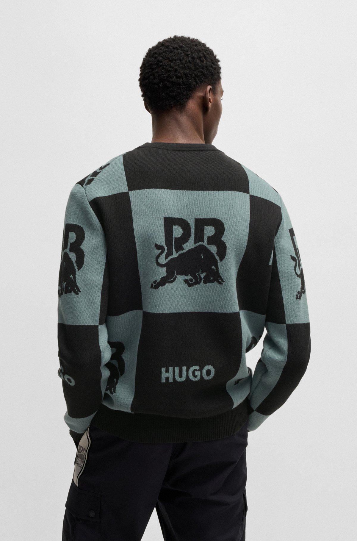 HUGO x RB checkerboard cotton sweater with bull motif Product Image