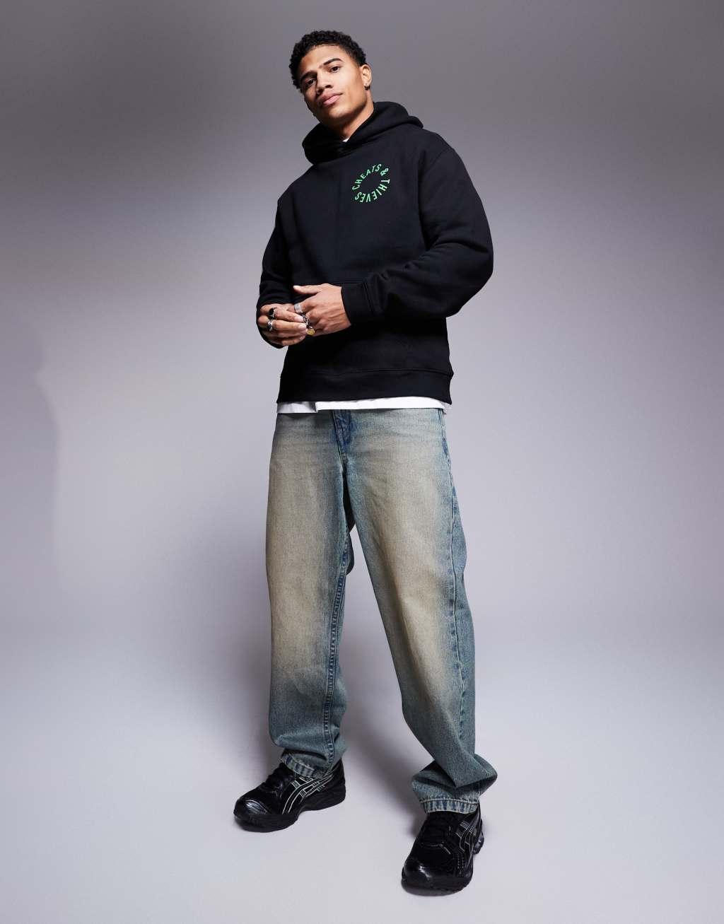 Cheats & Thieves logo back print 320gsm hoodie in black Product Image