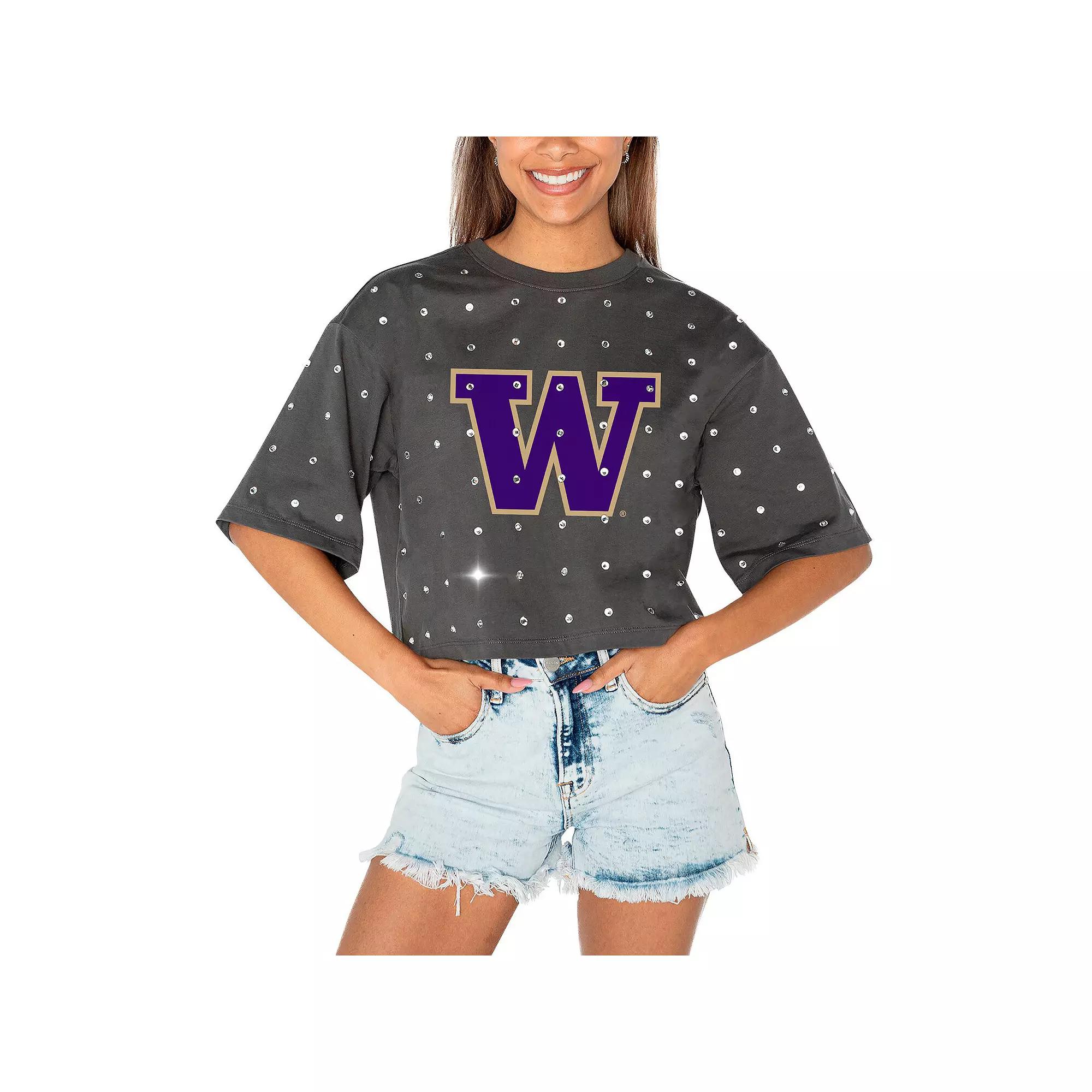 Women's Gameday Couture Gray Washington Huskies Go Time Rhinestone Crop T-Shirt,  Product Image