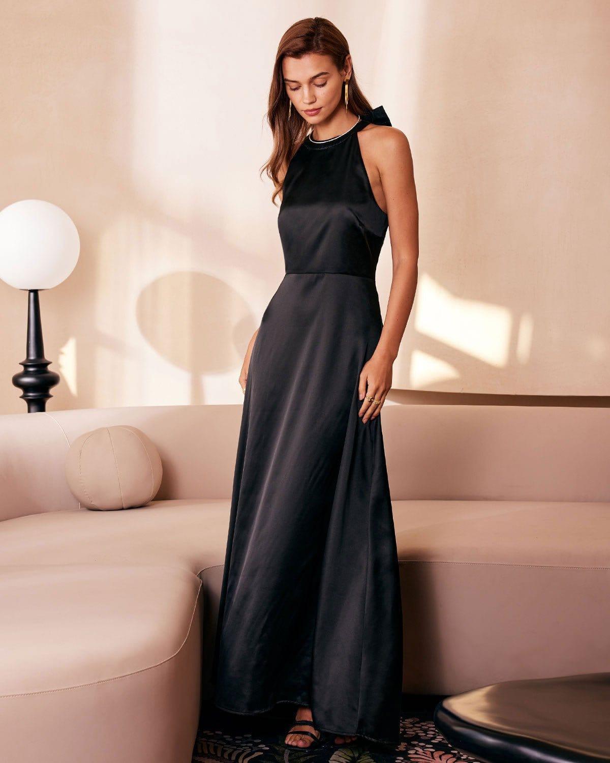 The Black Halter Bowknot Cutout Maxi Dress Product Image