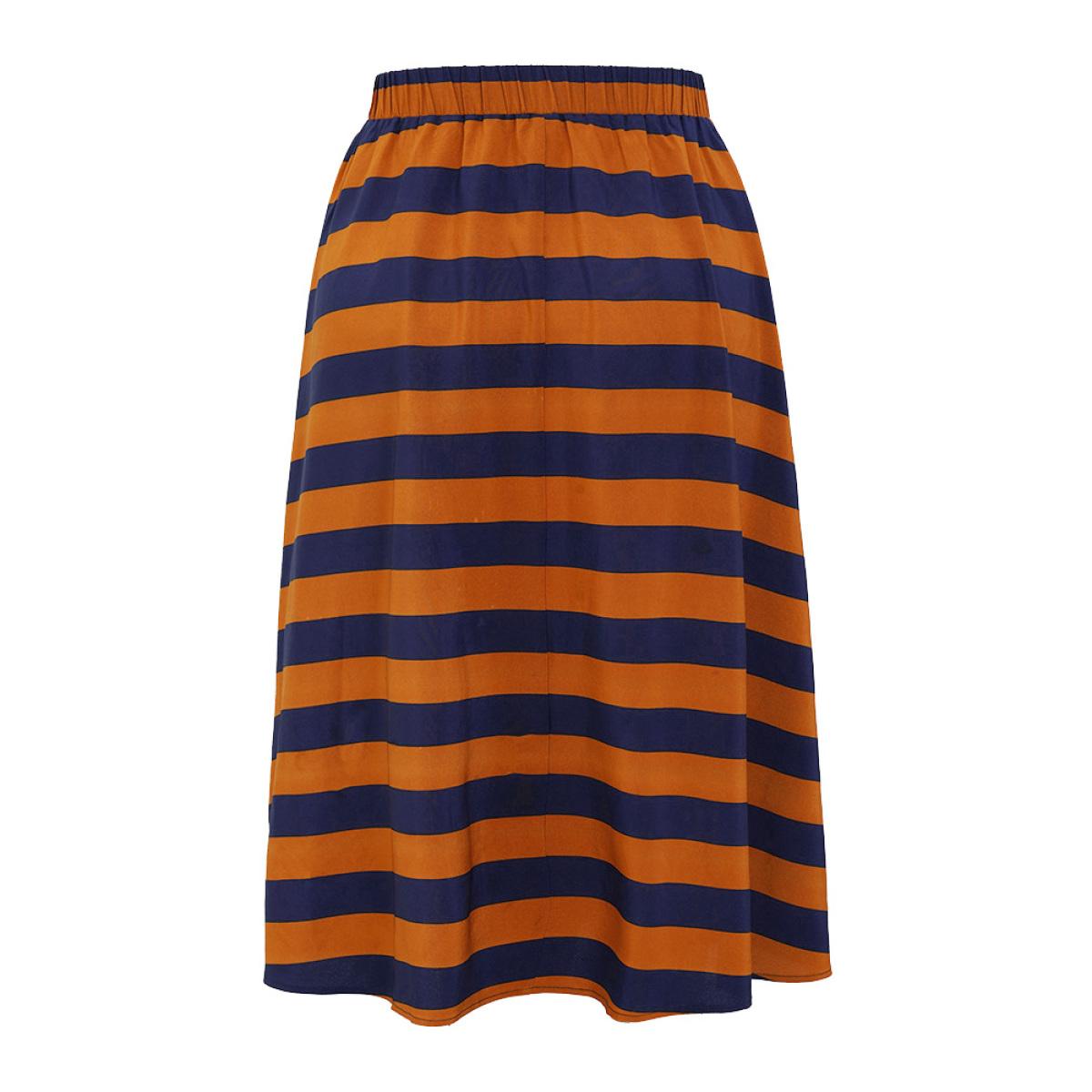 Plus Size Striped Print Ruffle Hem Pocket Skirt Women Multicolor Office Contrast Low stretch Pocket Work Skirts BloomChic 12/L Product Image