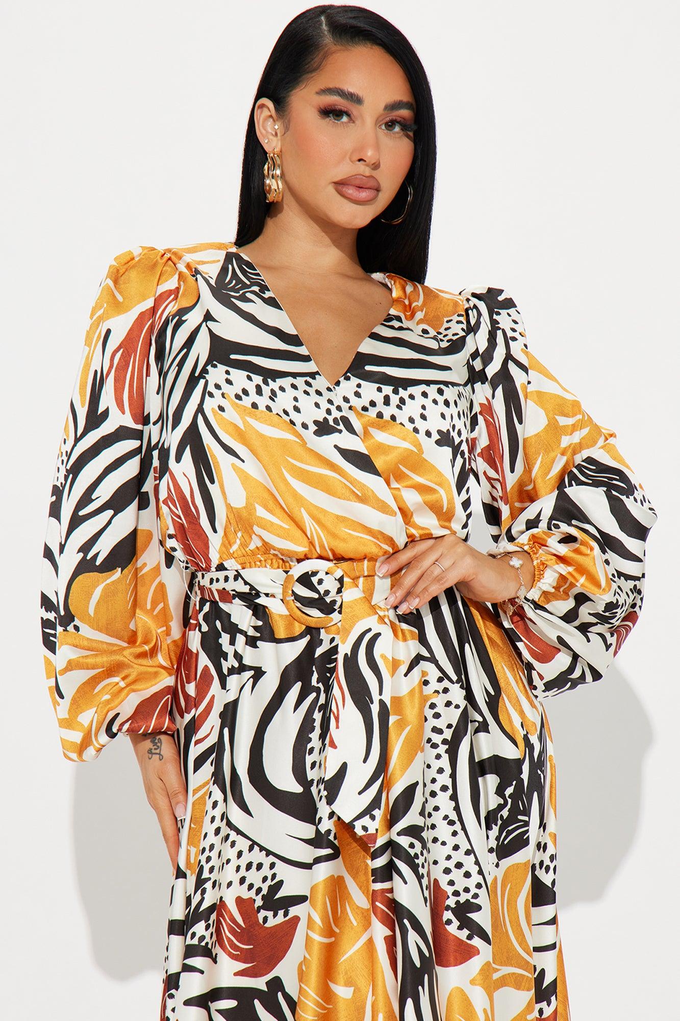 Tahiti Sunset Satin Maxi Dress - Mustard/combo Product Image