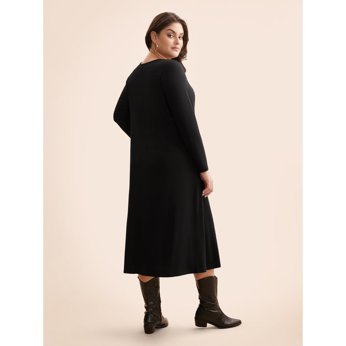 Plus Size Crew Neck High Stretchy Knit Dress Black Women Casual Non Knit Dresses Bloomchic 12/L Product Image