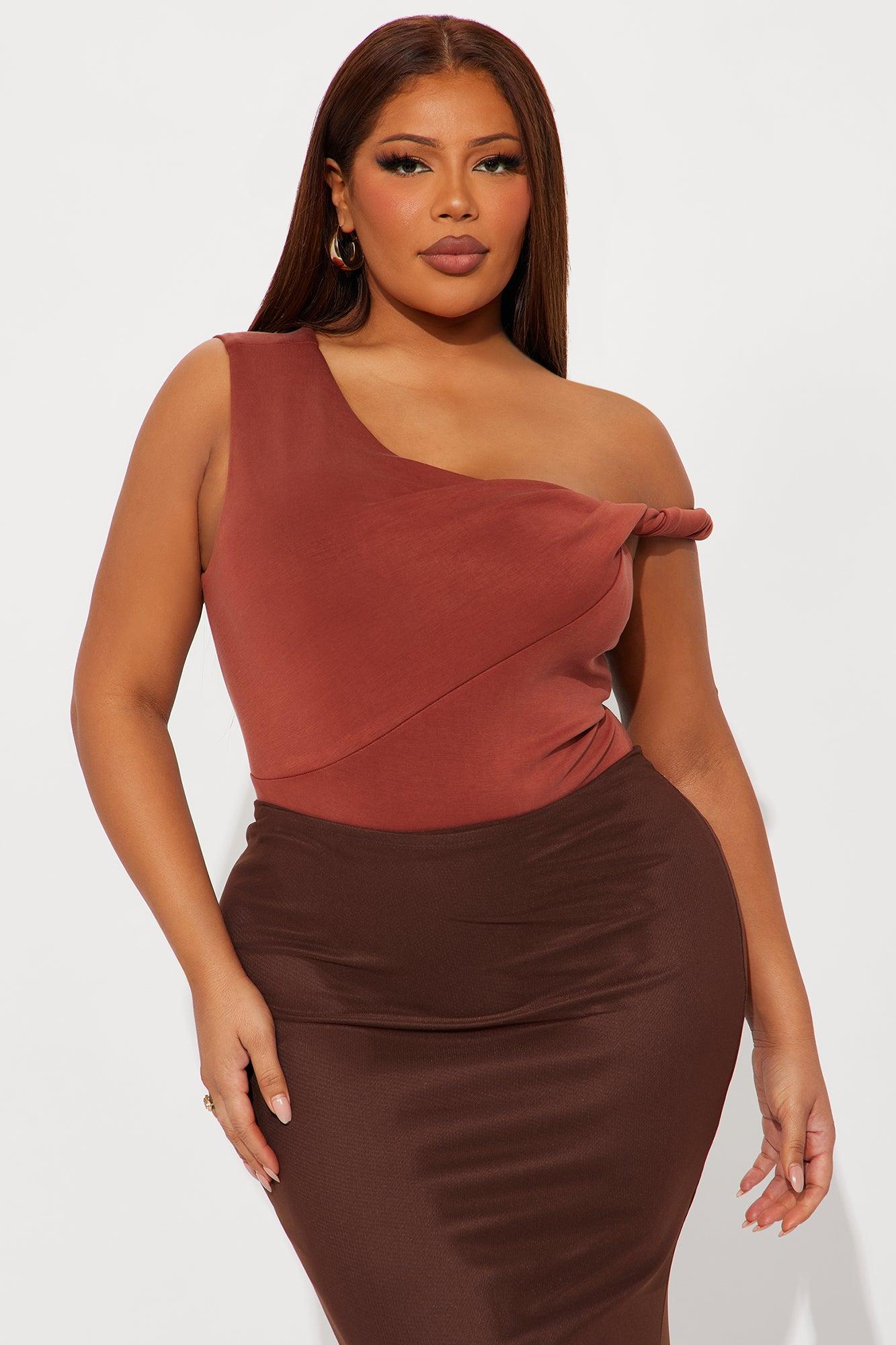 Midnight Views Twist Off Shoulder Bodysuit - Camel Female Product Image