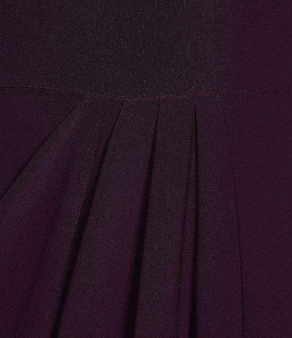 Alex Evenings Stretch Matte Jersey Feather Off-the-Shoulder Cap Sleeve Ruched Front Slit Gown Product Image