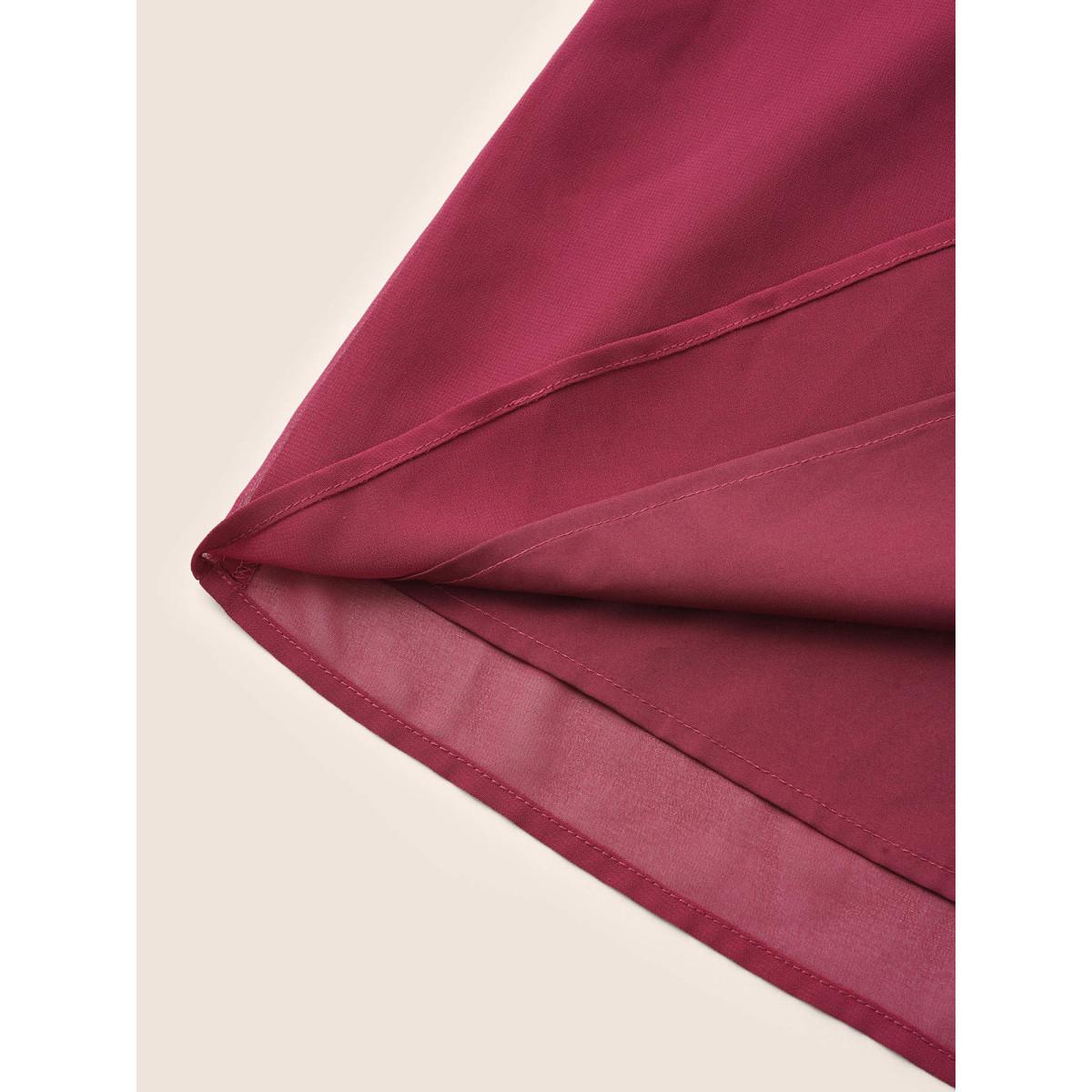 Plus Size Purple Solid Pleated Patchwork Mesh Bell Sleeve Blouse Women Elegant Elbow-length sleeve V-neck Everyday Blouses BloomChic 22-24/3X Product Image