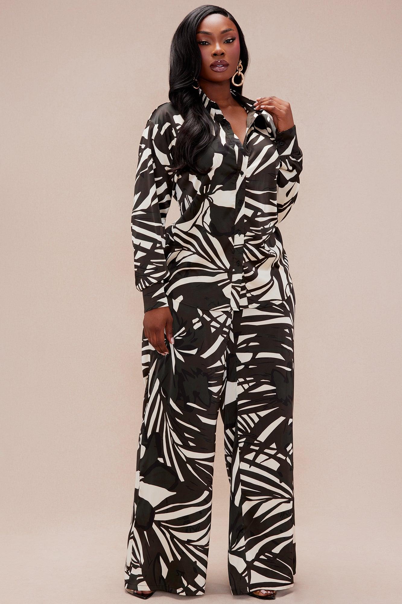 Sasha Satin Pant Set - Black/combo Product Image