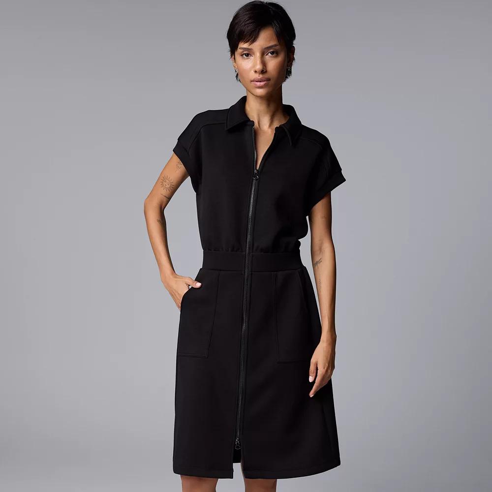 Women's Simply Vera Vera Wang Zip Front Midi Dress, Size: Large, Black Product Image
