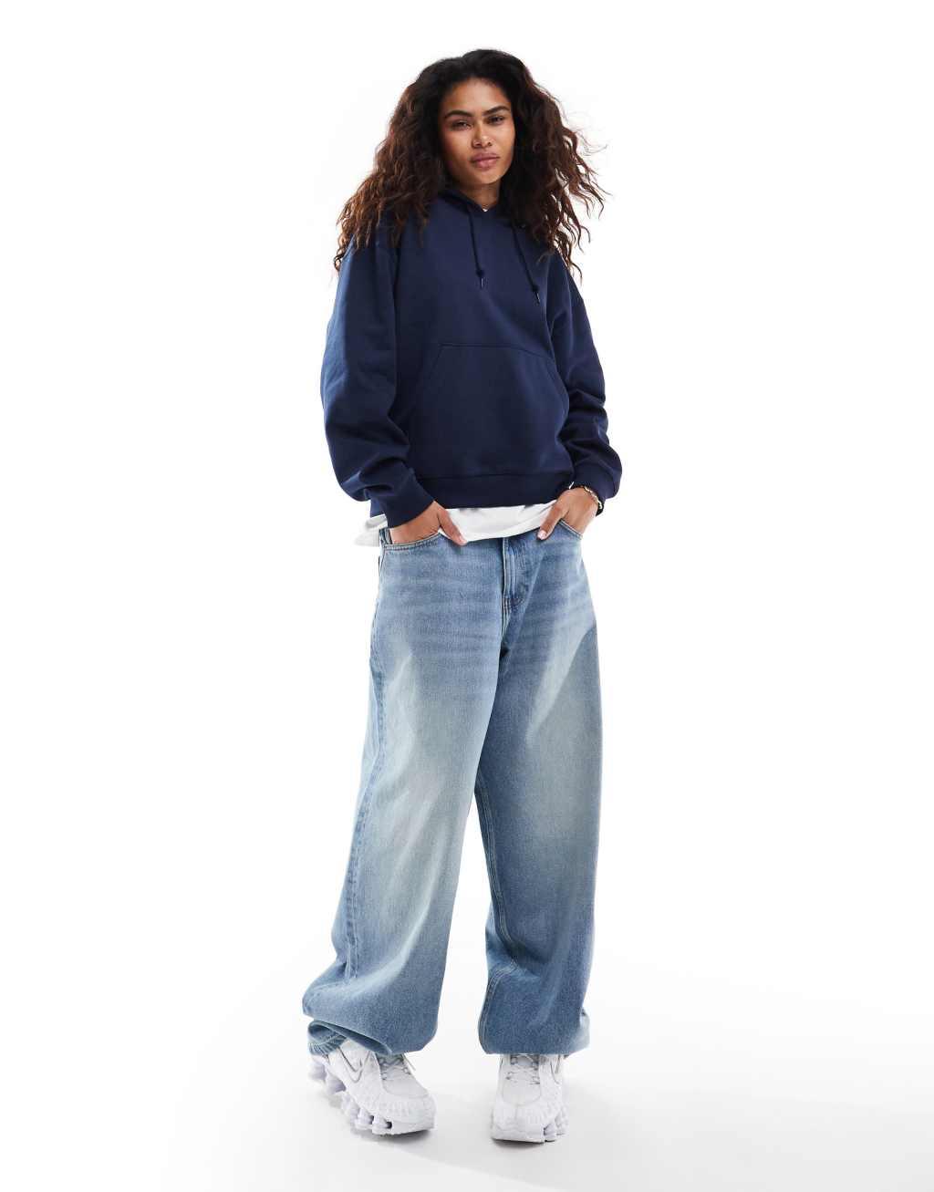 Weekday Essence hoodie in navy Product Image